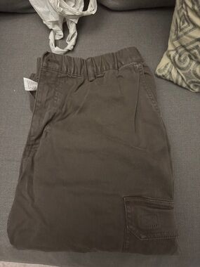 Casual Elastic-Waist Cargo Pants — Grey